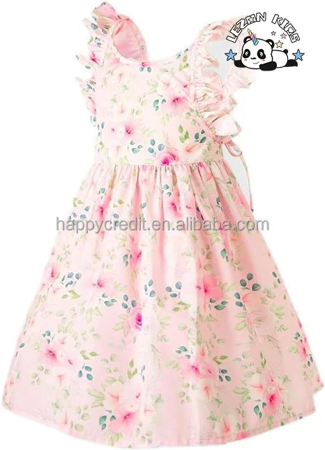LEZONKIDS - Customizable Summer Floral Sleeveless Cold Shoulder Elegent Party Sundress for Girls